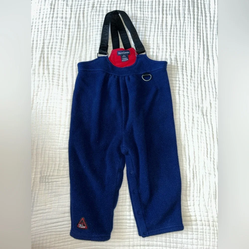 Vintage Ralph Lauren Navy Fleece Overalls with Black Suspenders